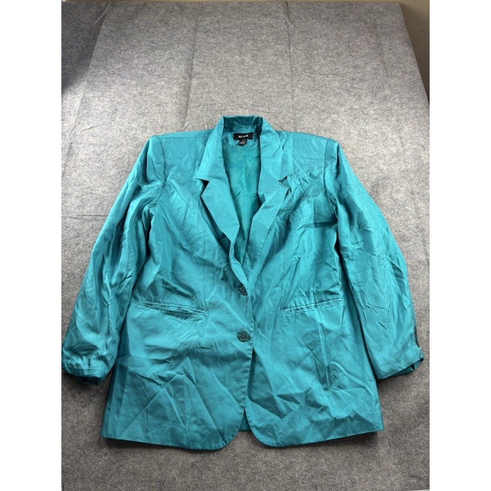 SILK HOUSE Women's L Blue 100% Silk Buttons Lined Collared Classic Jacket Blazer